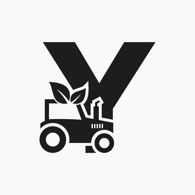 Letter Y Agriculture Logo Concept With Tractor Icon Vector Template Eco Farm Symbol