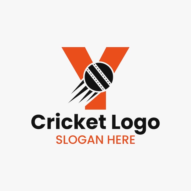 Lettera y cricket logo concept con l'icona della palla da cricket in movimento. simbolo del logotipo di sport di cricket