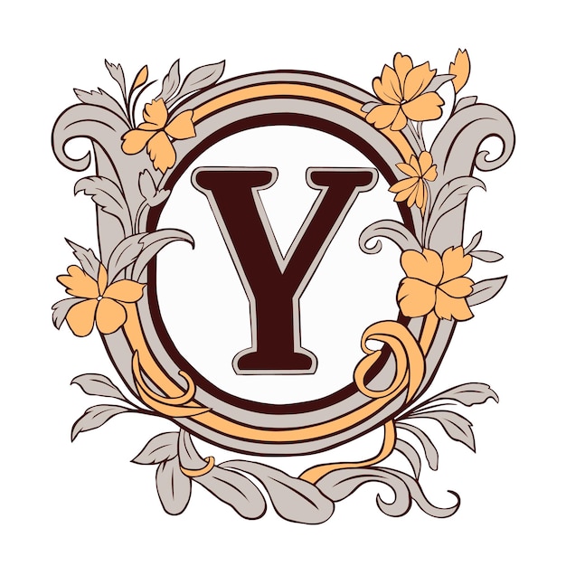 Letter y floral monogram vintage ornament initial alphabet spiral style