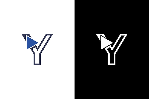 문자 Y 로고 기하학적 삼각형 재생 버튼 벡터. Y 로고 멀티미디어 및 재생 로고 기술