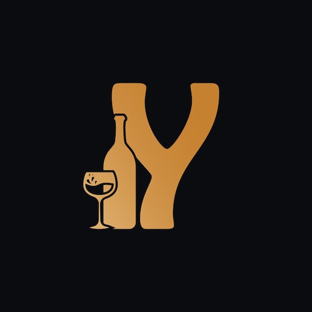 Letter Y-logo met wijnfles ontwerp Vector illustratie op zwarte achtergrond Wijnglas Letter Y Logo-ontwerp