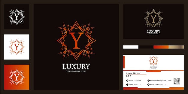 Letter y luxe sieraad of bloemen frame logo sjabloon met visitekaartje ontwerp.