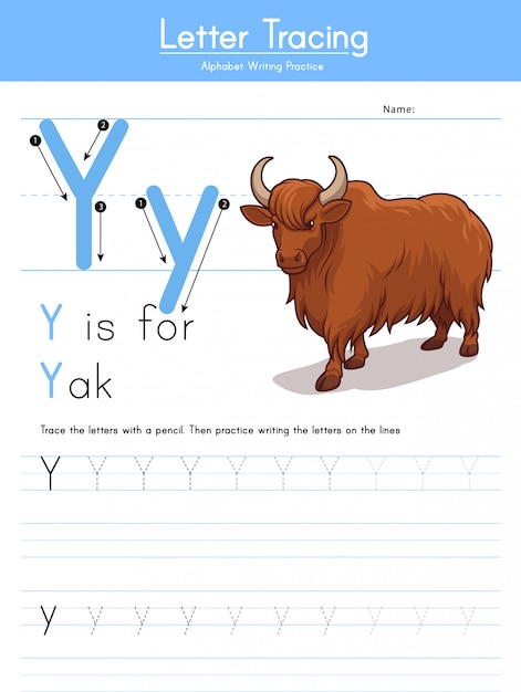 Lettera y alfabeto animale y per yak