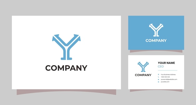 文字Yと上向き矢印の組み合わせのロゴは、名刺で利益を象徴しています