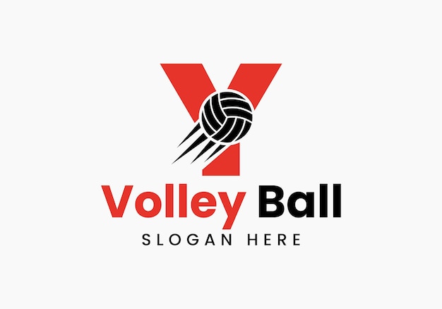 Letter Y Volleyball Logo Concept With Moving Volley Ball Icon. Volleyball Sport Symbol
