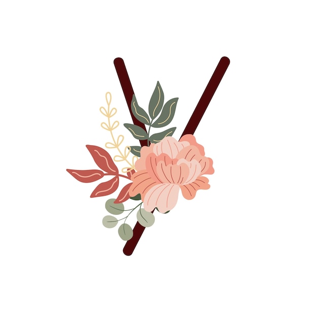 Vector letter y with boho flowers