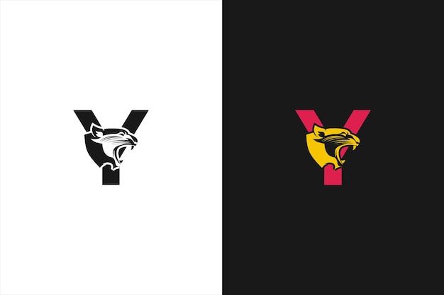 Letter Y with panther head illustration in flat design monogram symbol Y panther head icon logo