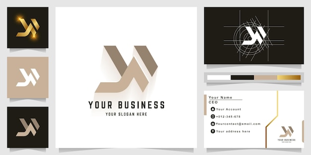 Letter YW of NW monogram logo met visitekaartje ontwerp