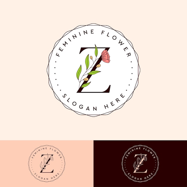 Vettore lettera z fiore logo botanico femminile