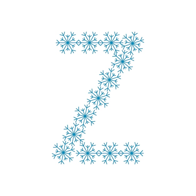 雪片からの文字Z。新年とクリスマスのためのお祝いのフォントや装飾