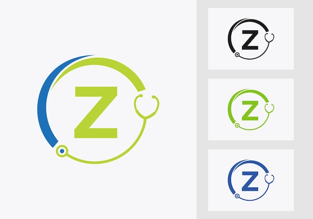 Letter Z Gezondheidszorg Symbool Doctor en Medical Logo Template. Artsen Logo met Stethoscoop Teken