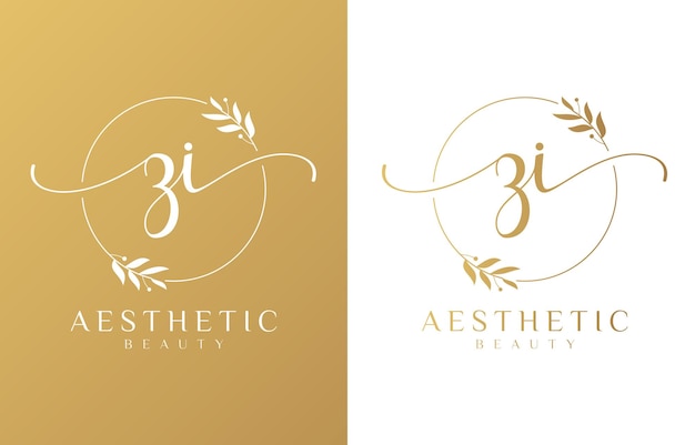 Letter Z and I Beauty Logo with Flourish Ornament