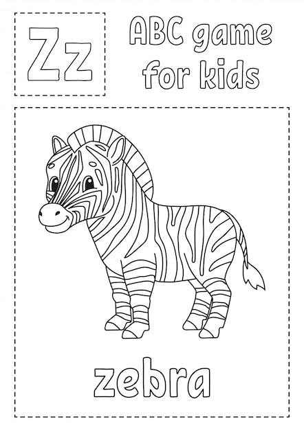 Letter Z is for zebra. ABC game for kids. Alphabet coloring page.