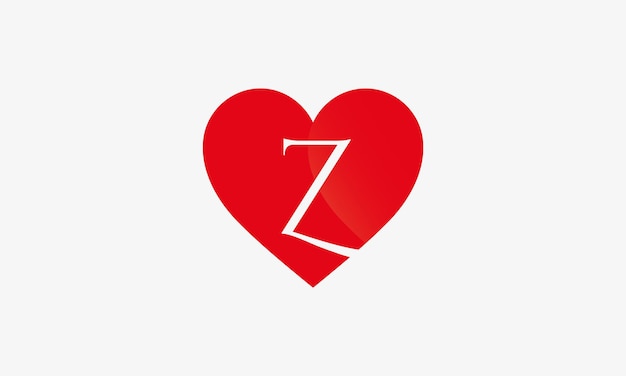 Vettore logo della lettera z a forma di cuore con una tonalità rossa