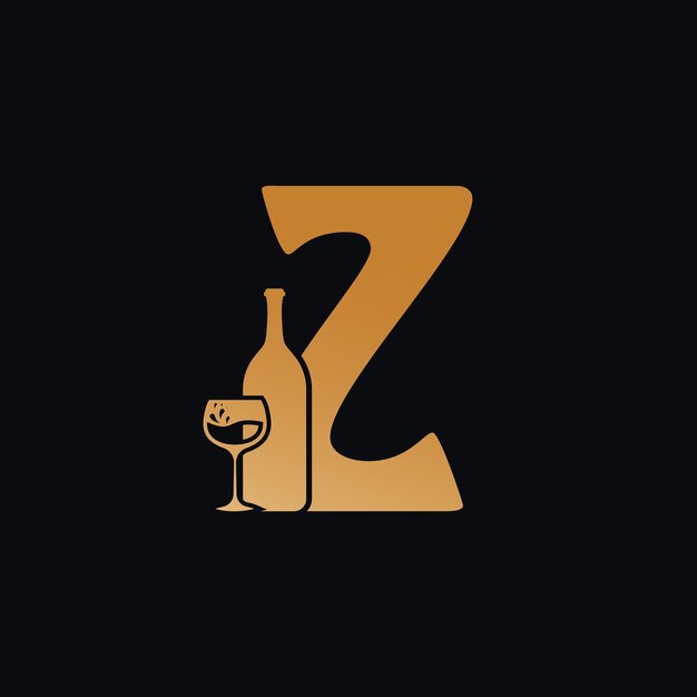 Letter Z-logo met wijnflesontwerp Vectorillustratie op zwarte achtergrond Wijnglas Letter Z-logo-ontwerp