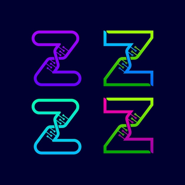 ベクトル 科学研究所の会社のための遺伝的dna構造とラインドットの概念を持つ文字zロゴ