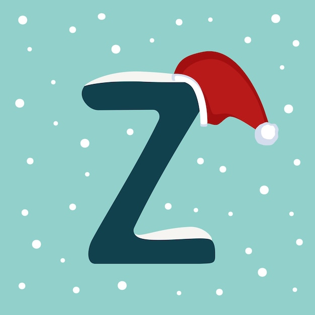 Letter Z met sneeuw en rode kerstman hoed. Feestelijk lettertype voor Kerstmis en Nieuwjaar