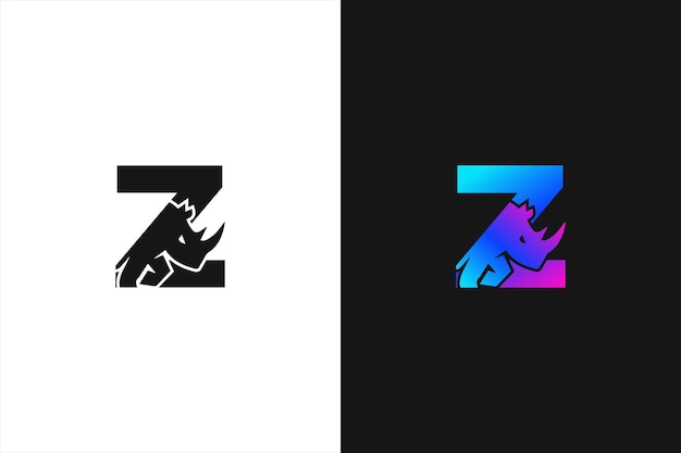 Vettore lettera z combinazione di logo rhino lettera z e vettore modello logo design piatto rinoceronte