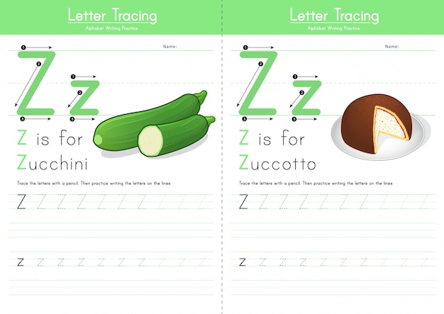 Alfabeto alimentare tracciato lettera z.