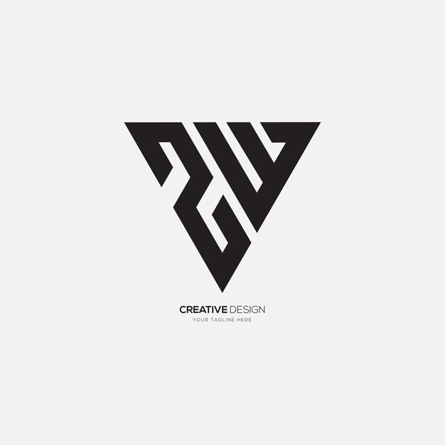 Letter Z W or W Z triangle shape modern unique flat monogram black logo