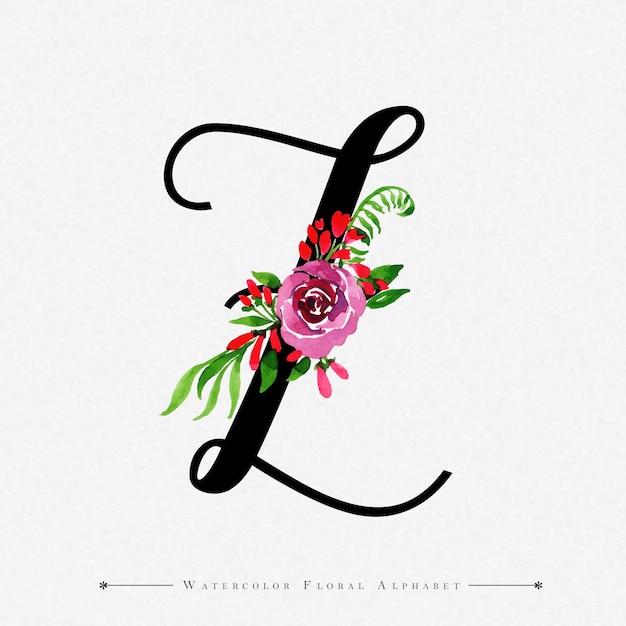 Vector letter z watercolor floral background