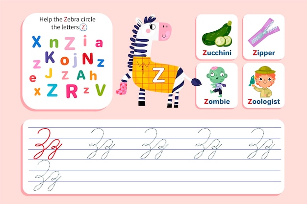 Vector letter z worksheet template