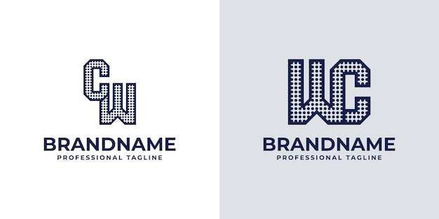 Letteren CW en WC Dot Monogram Logo geschikt voor zaken met de initialen CW of WC