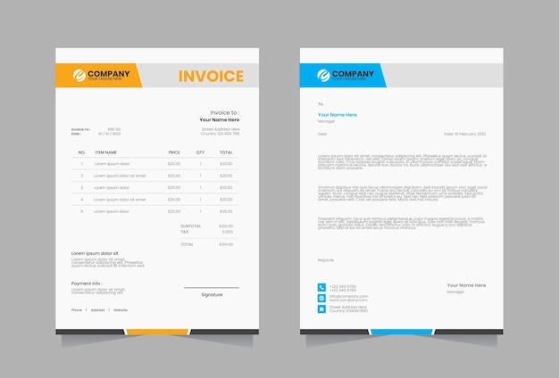 Вектор Дизайн фирменного бланка и шаблона счета-фактуры