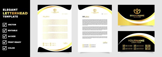 letterhead design and business card template bundle for stationery business company with gold color