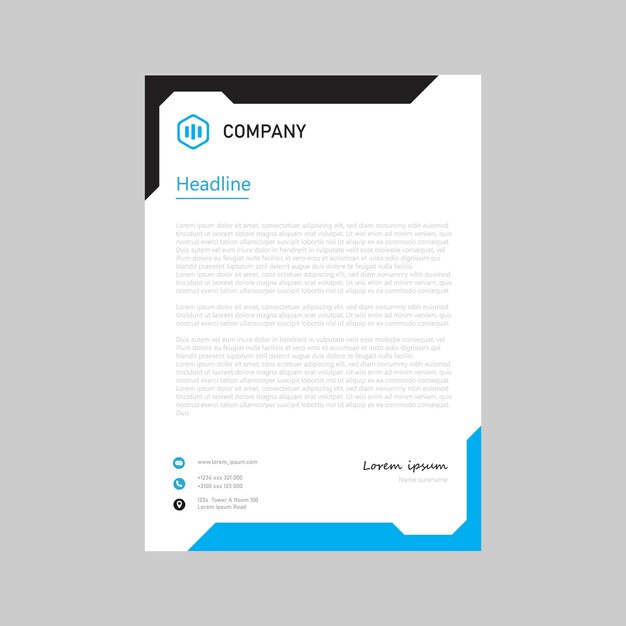 Vector letterhead template in blue abstract style design