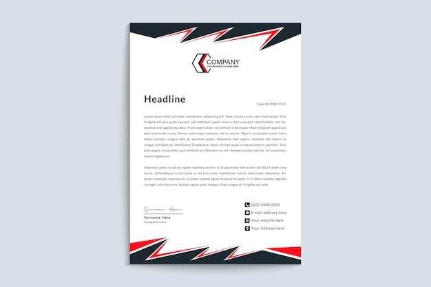 Letterhead template design with red and black shapes