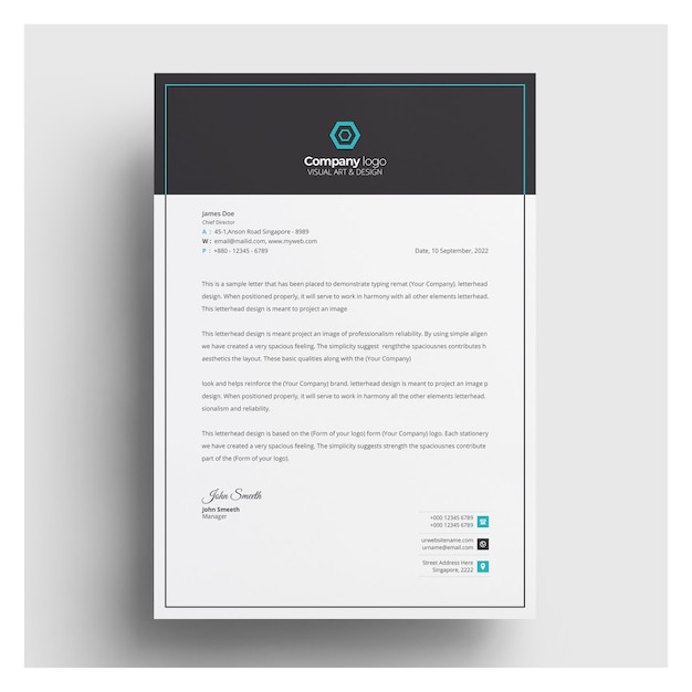 Vector letterhead template with aquamarine details