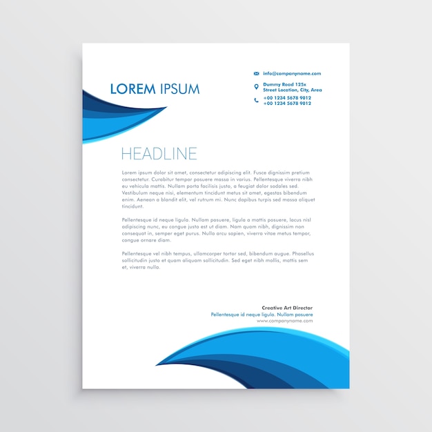 Letterhead template with a blue wave design