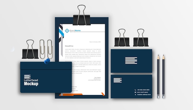 Carta intestata con mockup di biglietti da visita