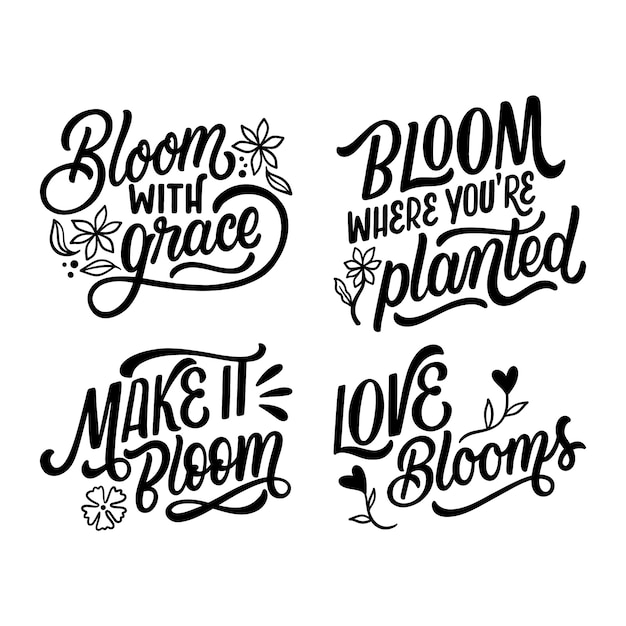 Vector lettering bloom stickers collection