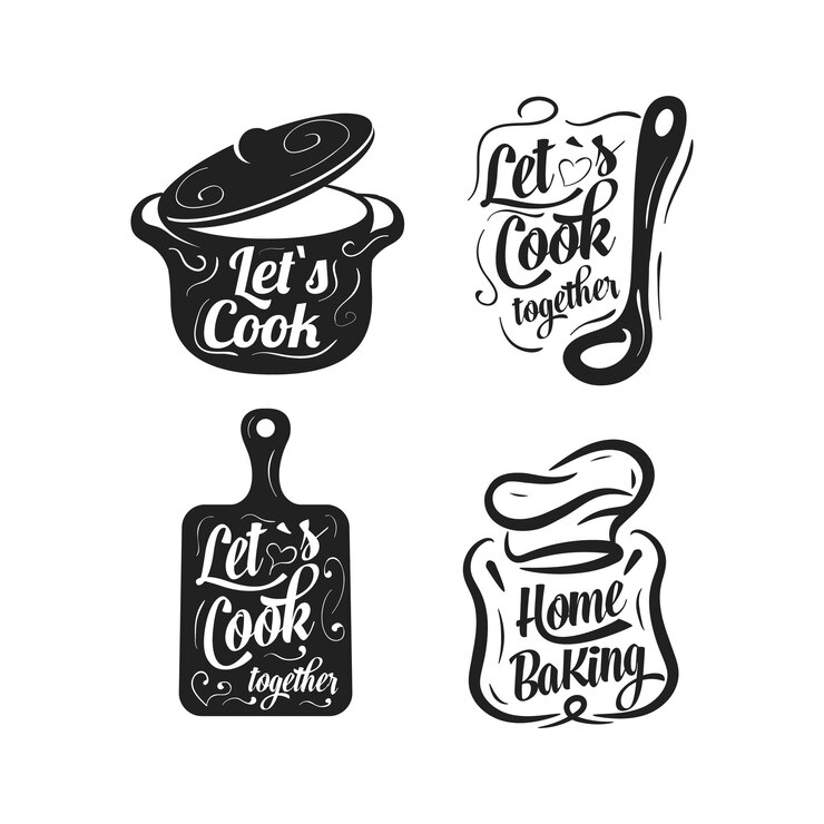 Vector lettering calligraphy cooking label set cook food eat home baking logo design inspiration