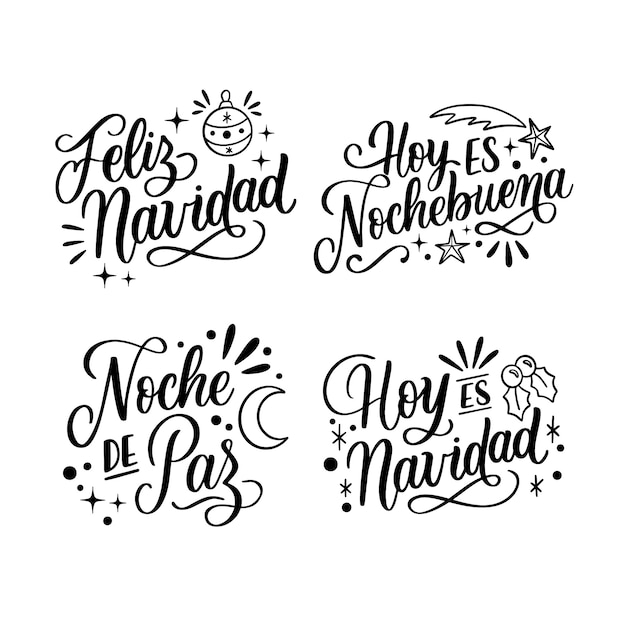 Vector lettering christmas stickers collection in spanish