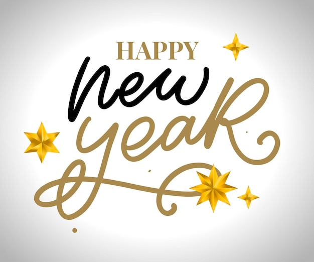 Lettering composition of happy new year on white background vector illustration handwritten calligra