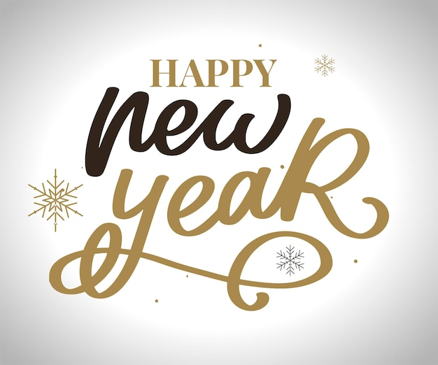 Lettering composition of happy new year on white background vector illustration handwritten