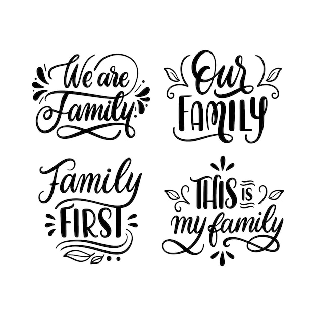 Vector lettering family stickers collection