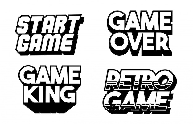 Lettering game design set collection of classic retro game phrases. text illustration. classic inscriptions.