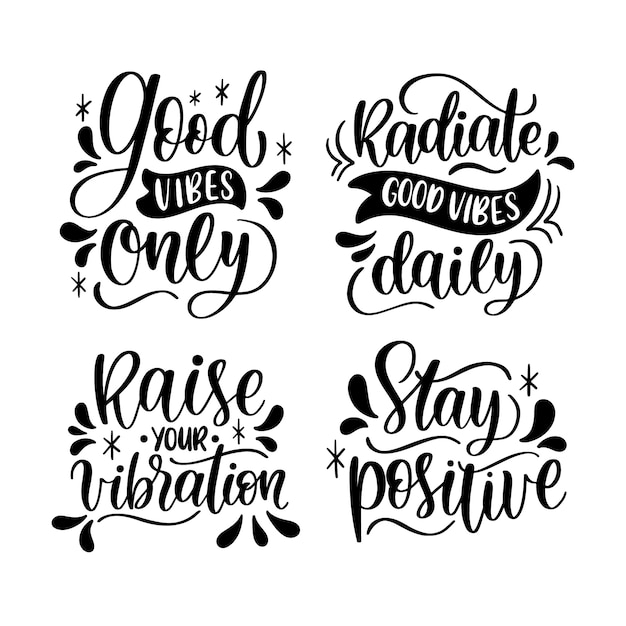 Vector lettering good vibes stickers collection