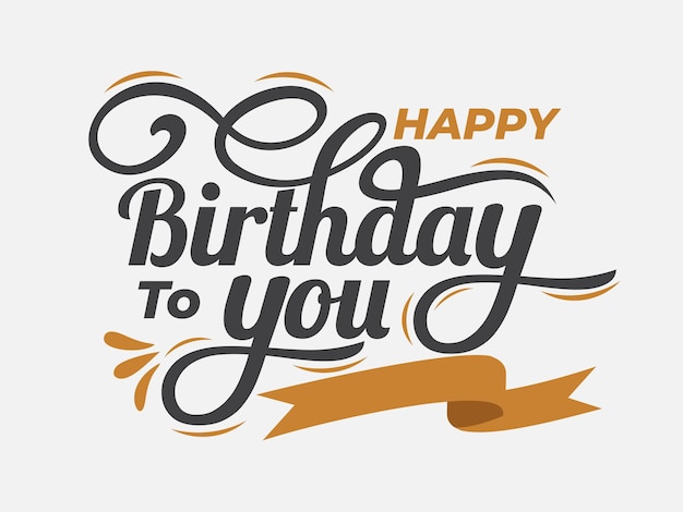 Vector lettering of happy birthday with gold ribbon