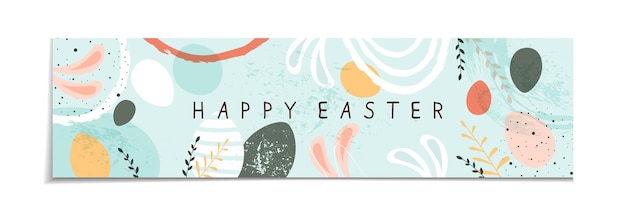 Vettore lettering buona pasqua su sfondo grunge astratto banner di pasqua blu con vacanza orecchie di coniglio