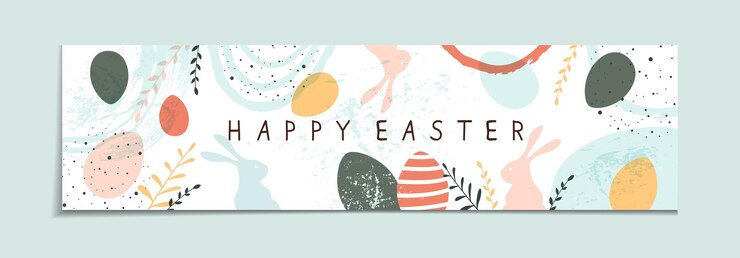Надпись Happy Easter на абстрактном гранж-фоне Пасхальный баннер с цветными кроликами, например