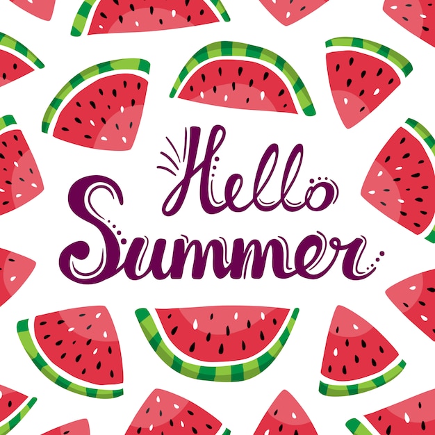 Lettering hello summer and watermelon slices on the white .