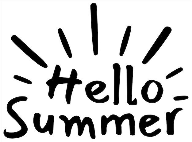 Vector lettering of hello summer with doodle sun illustration