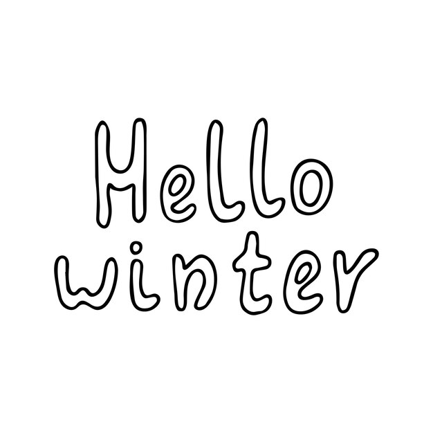 Lettering hello winter vector illustration doodle style outline drawing isolated on white background
