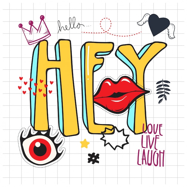 Vettore lettere hey con elemento doodle