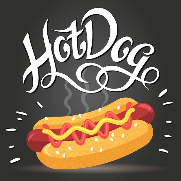 Vector lettering hot dog - fast food poster